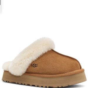 UGG® Disquette Suede Fur Platform Slides